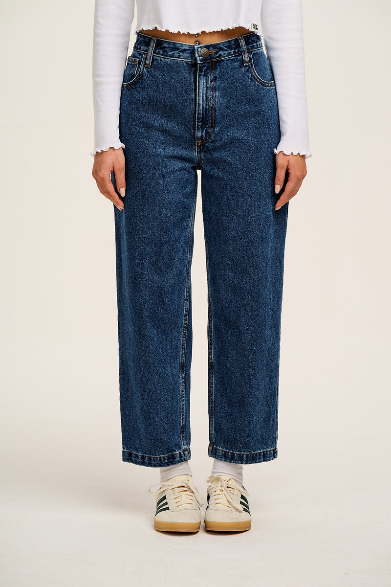 Drew Straight Leg Jeans: ORGANIC DENIM - Mid Wash Blue