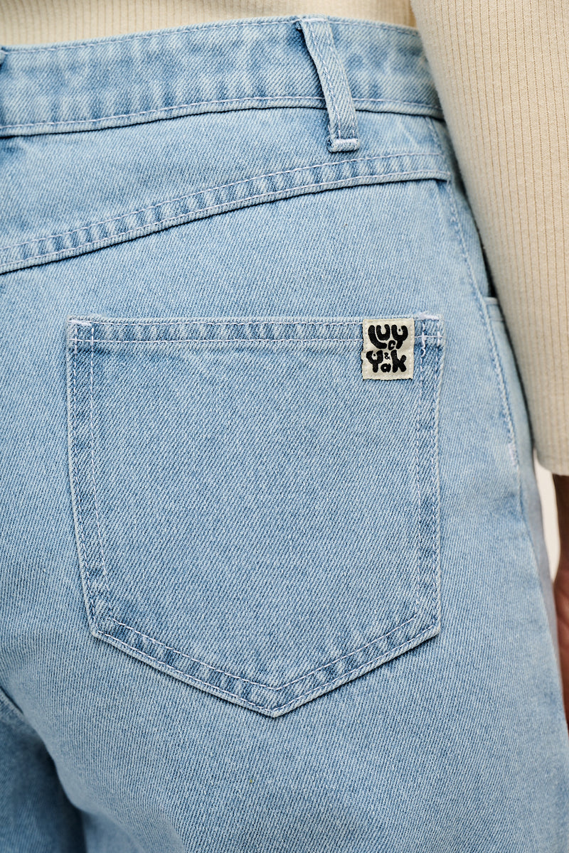 Drew Straight Leg Jeans: ORGANIC DENIM - Light Wash Blue