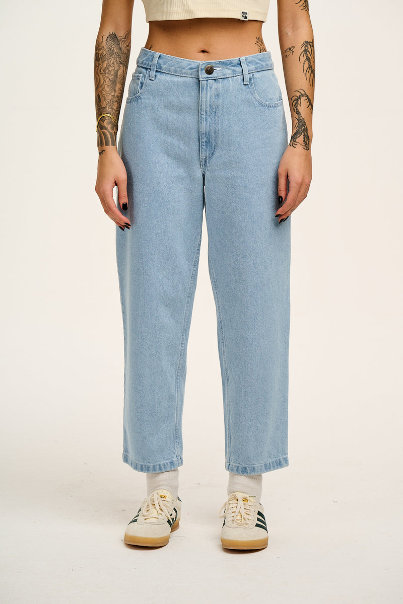 Drew Straight Leg Jeans: ORGANIC DENIM - Light Wash Blue