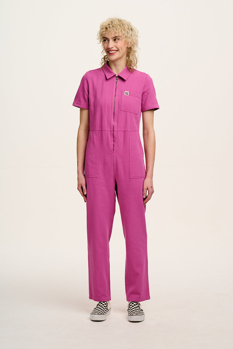 Rex - Short Sleeve Cotton Jumpsuit in Dahlia Pink (POS)