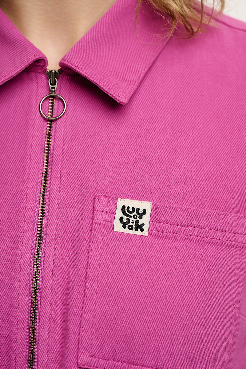 Rex - Short Sleeve Cotton Jumpsuit in Dahlia Pink (POS)