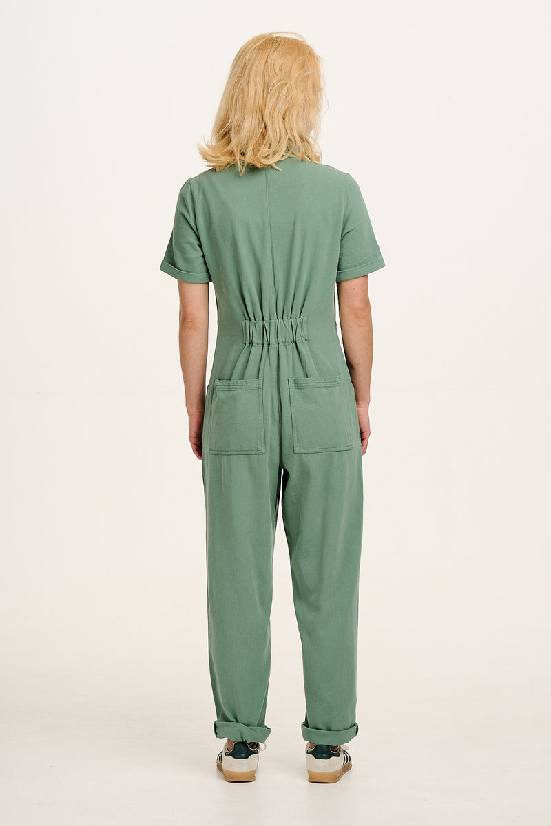 Rex - Short Sleeve Cotton Jumpsuit in Green Bay (POS)