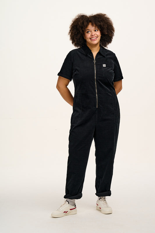 Rex - Short Sleeve Corduroy Jumpsuit in Black (POS)