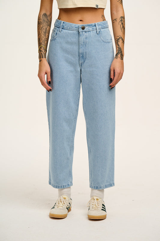 Drew Straight Leg Jeans: ORGANIC DENIM - Light Wash Blue