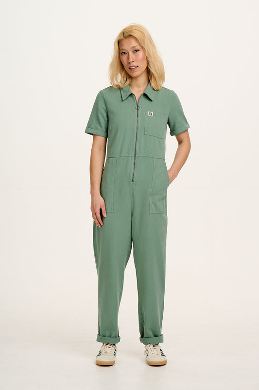 Rex - Short Sleeve Cotton Jumpsuit in Green Bay (POS)