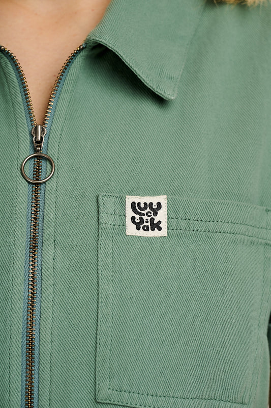Rex - Short Sleeve Cotton Jumpsuit in Green Bay (POS)